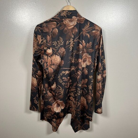 Soft Surroundings Shape Drape Faux Suede Jacket Floral Large Black Brown - Picture 2 of 10